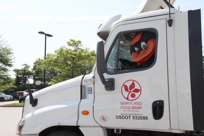 Orioles Bird drives a Maryland Food Bank truck