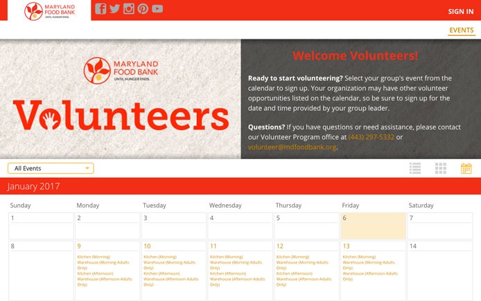 Maryland Food Bank's VolunteerHub portal