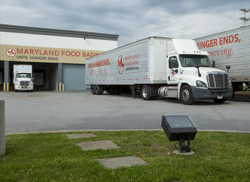 Maryland Food Bank trucks at dock