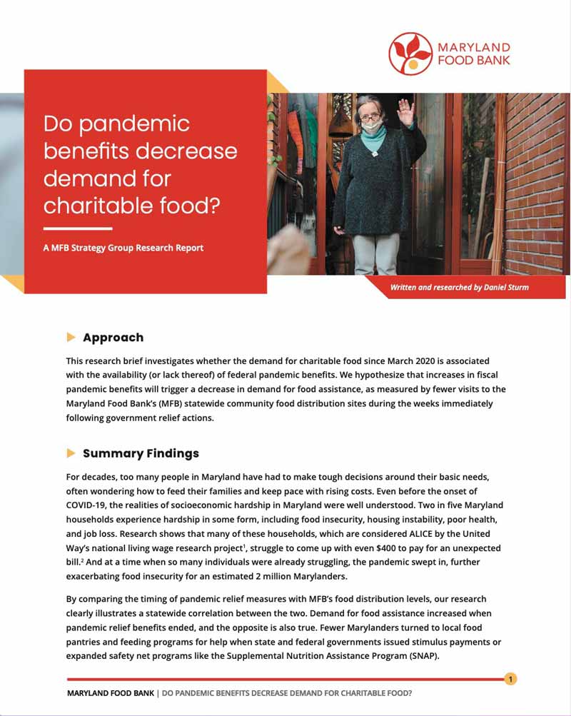 Maryland Food Bank pandemic research brief page 1