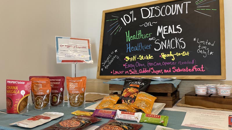chalkboard with nutritional products in Partner Services lobby