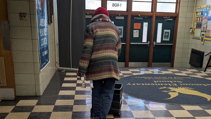 Teresa at the Belmont Elementary School Pantry